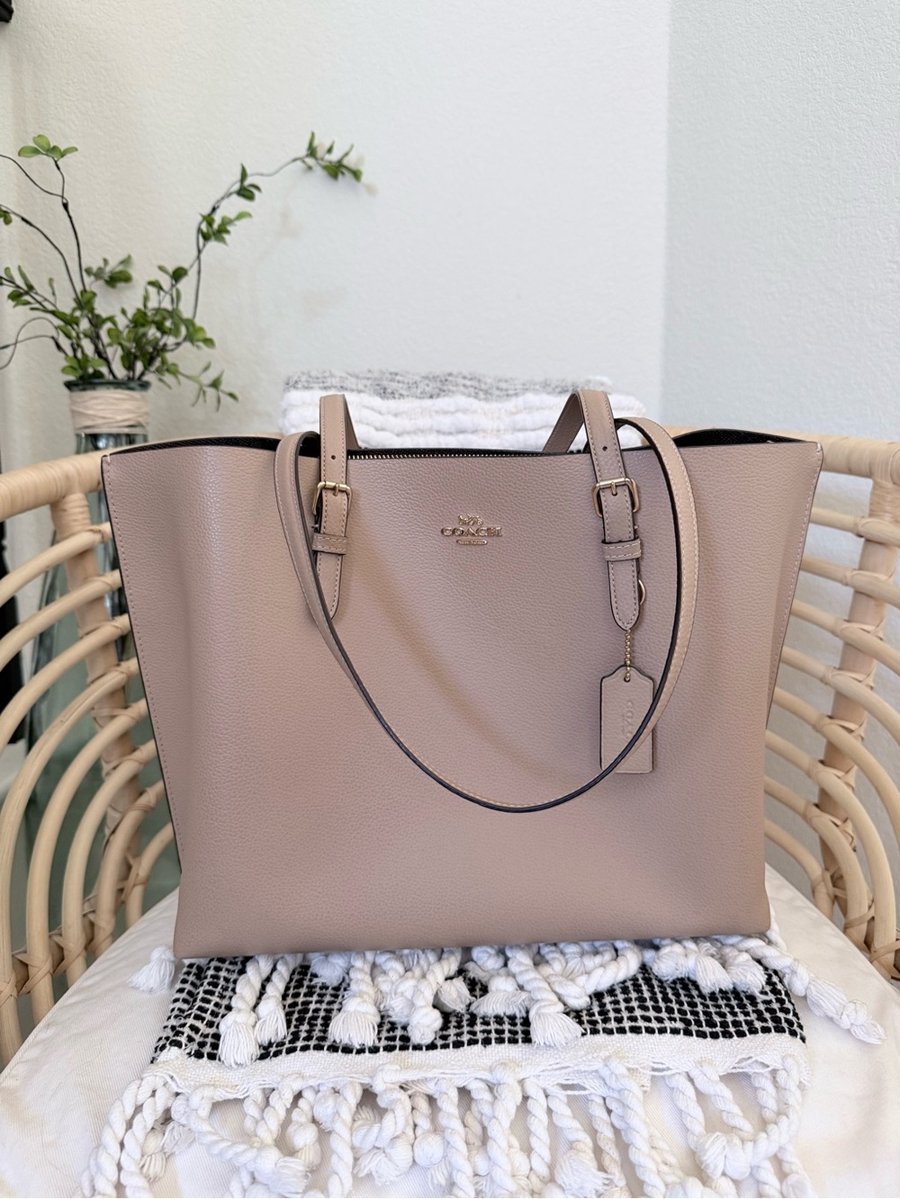 Coach Pebble Leather Tote Bag in Taupe
